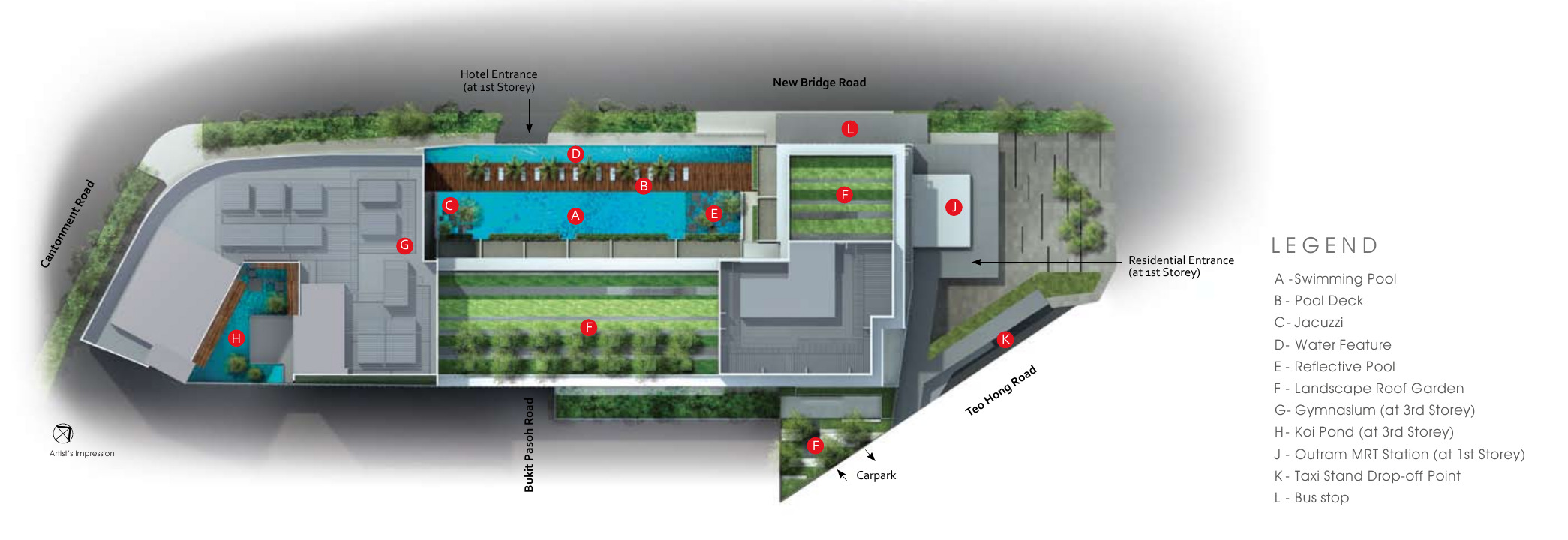 Pool deck plan and legend